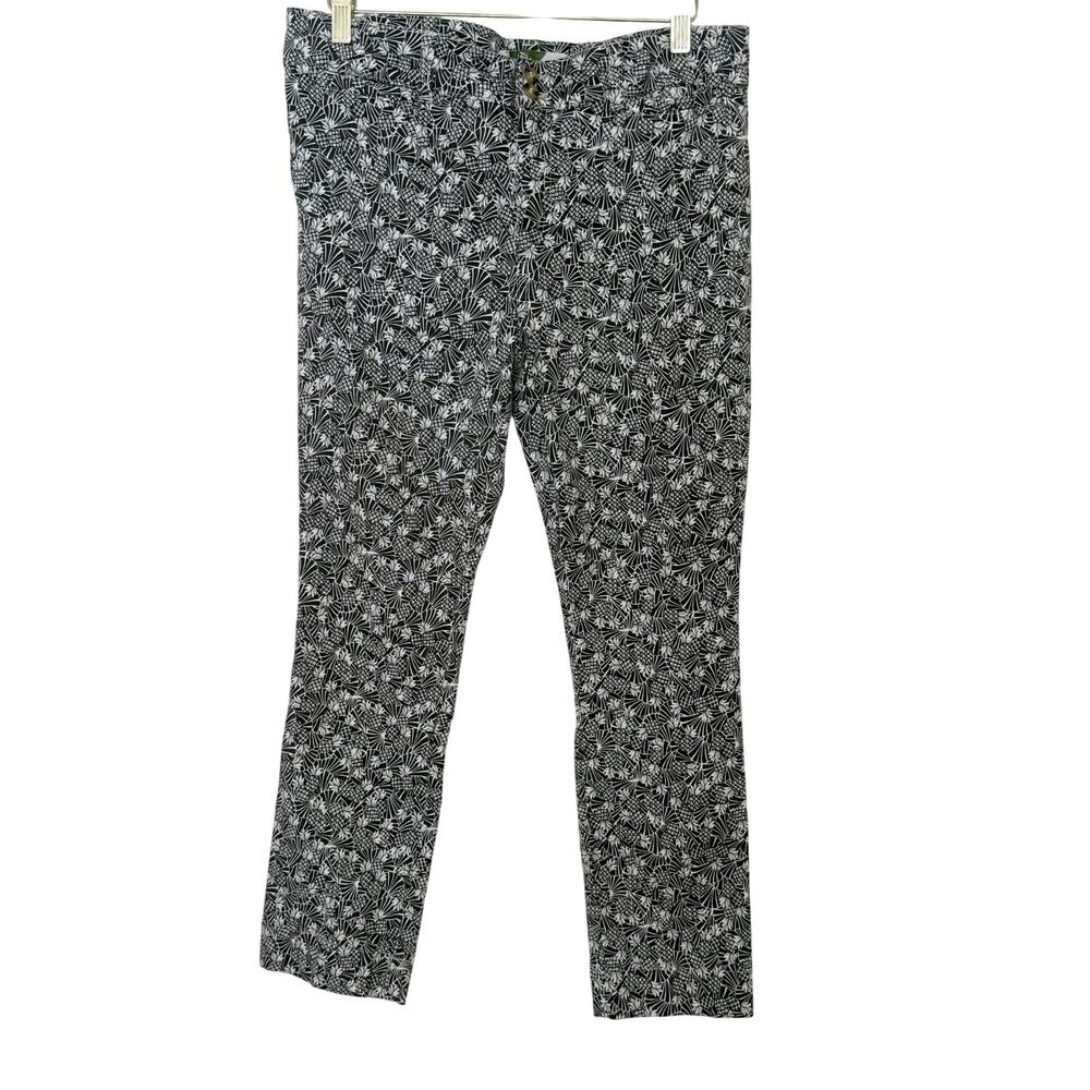 Anthropologie Pineapple Print Cropped Pants Black White Size 14R